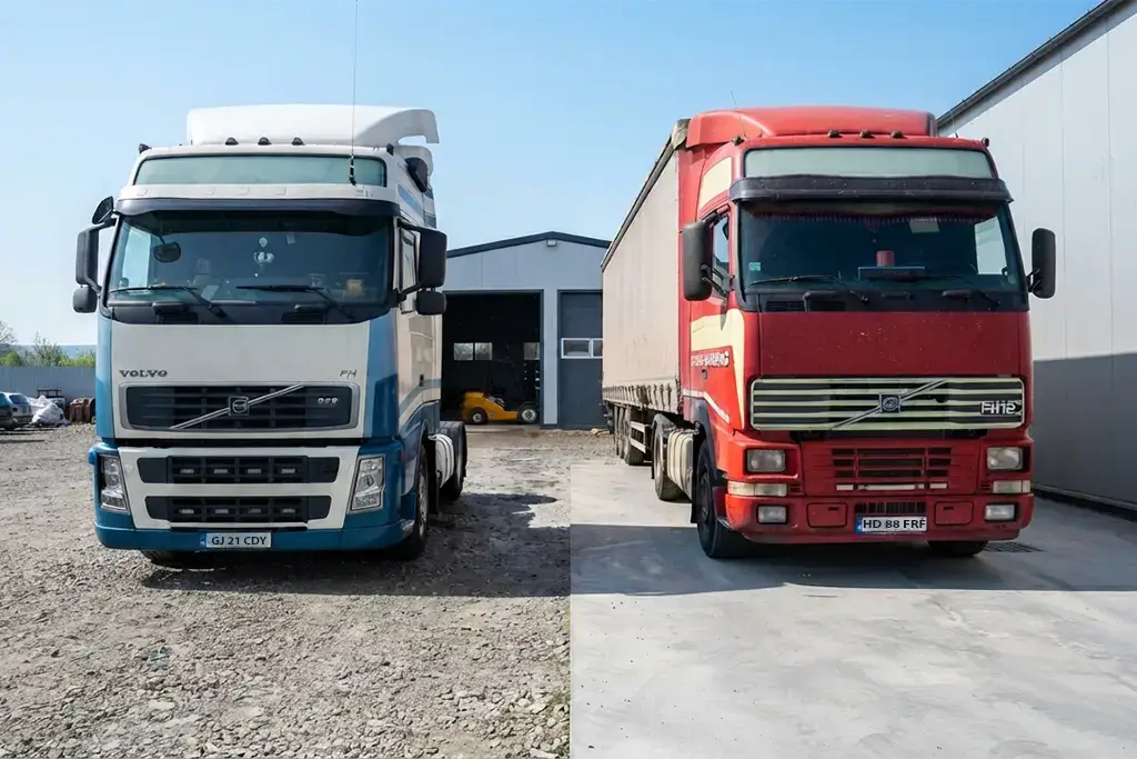 Primile camioane cu care compania Nutu Trans si-a inceput activitatea de transport international
